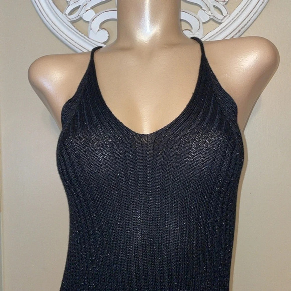 Spiegel women’s dress medium 8 10 knit black sparkle stretch midi sweater fitted - Picture 3 of 7